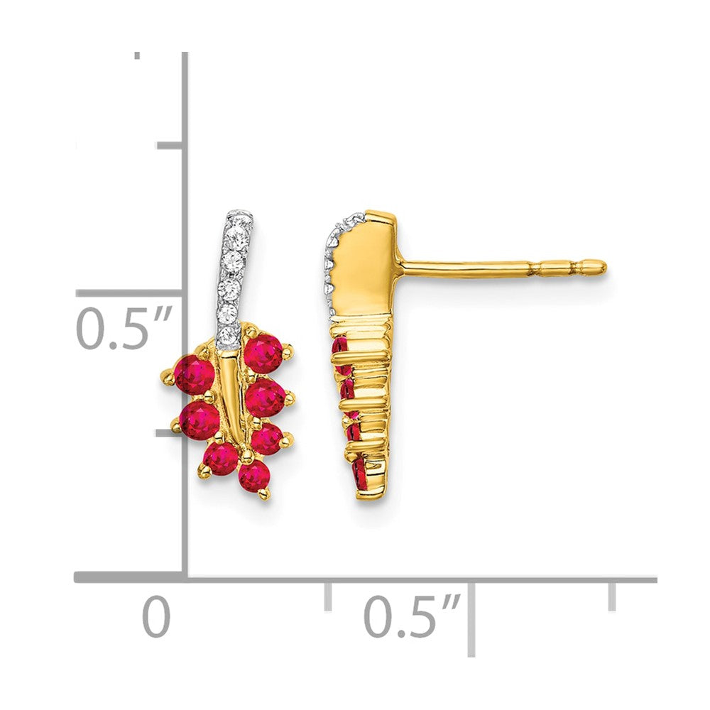 14k Ruby and Diamond Leaf Earrings