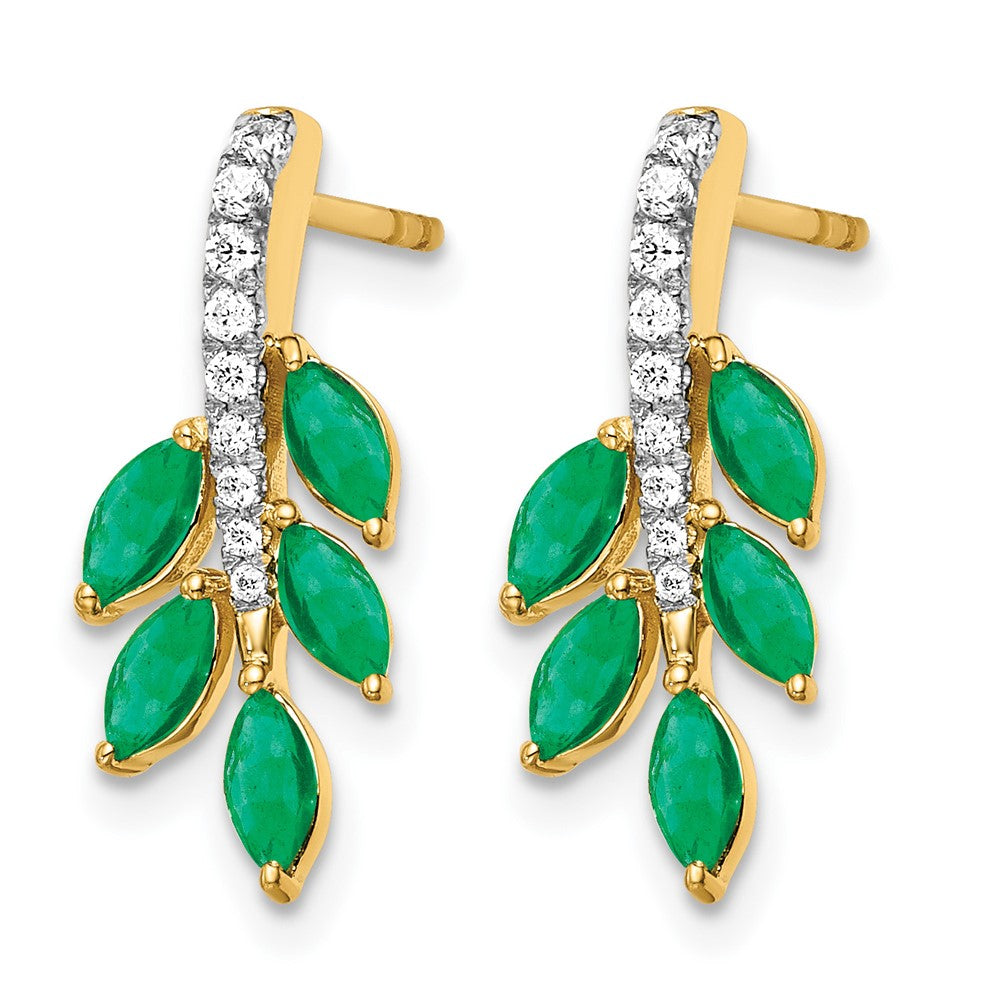 14k Emerald and Diamond Leaf Earrings