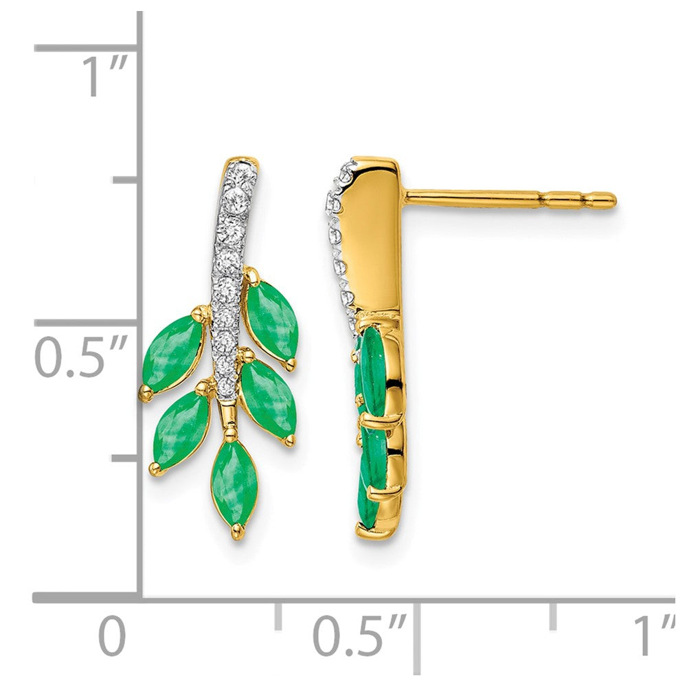 14k Emerald and Diamond Leaf Earrings