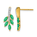 14k Emerald and Diamond Leaf Earrings