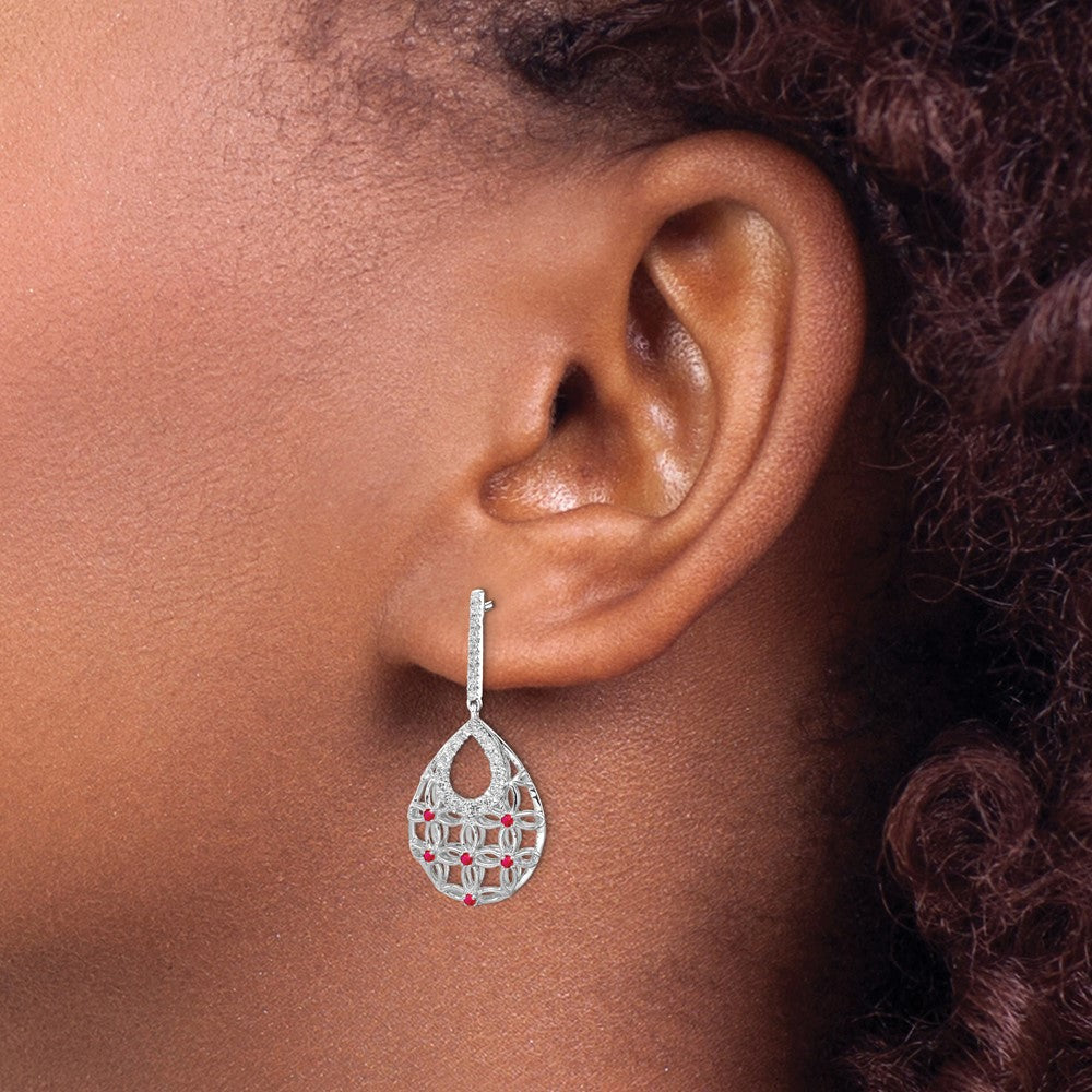 14k White Gold Ruby and Diamond Dangle Earrings
