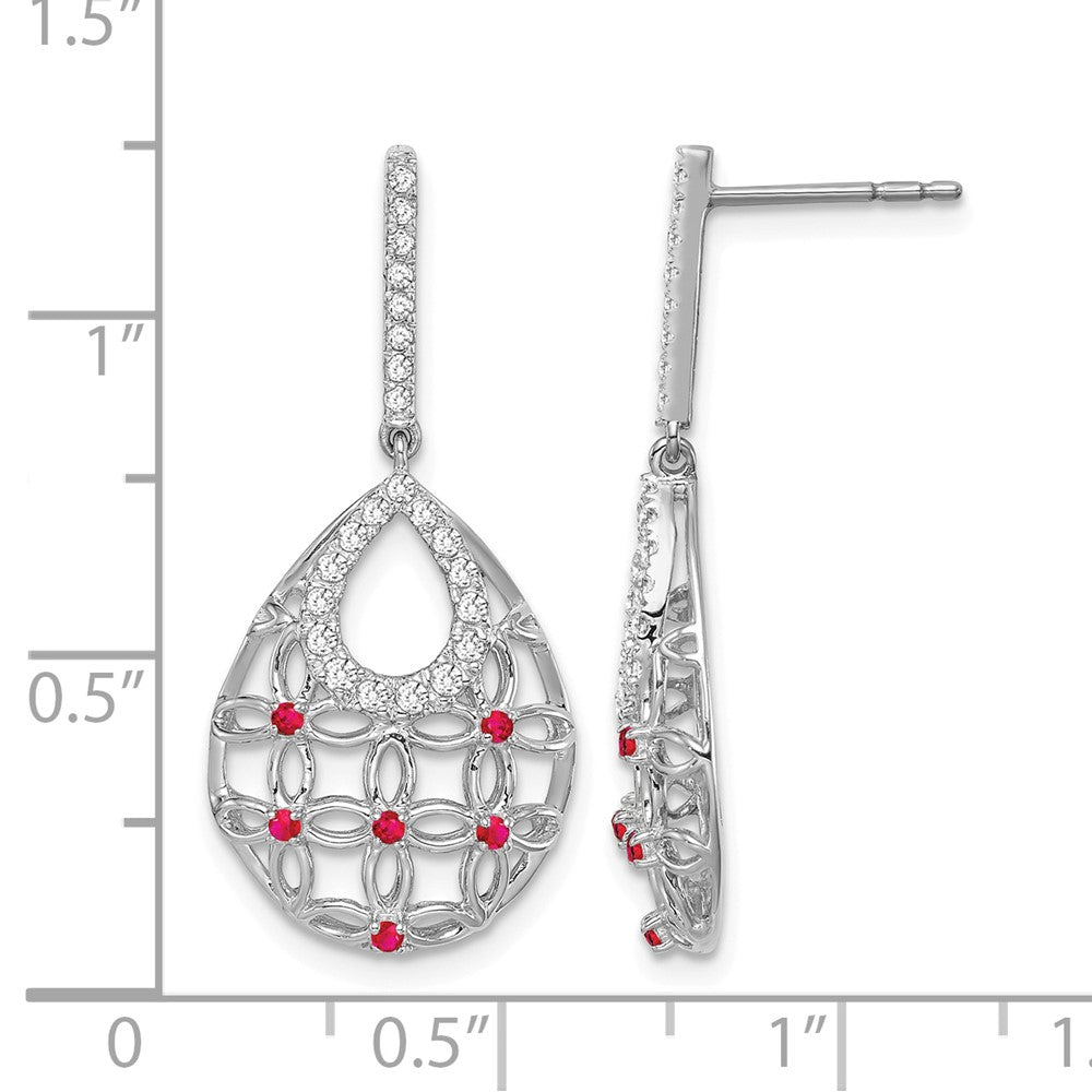14k White Gold Ruby and Diamond Dangle Earrings
