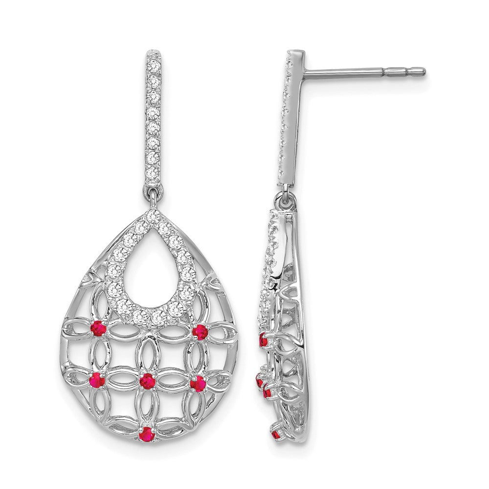14k White Gold Ruby and Diamond Dangle Earrings