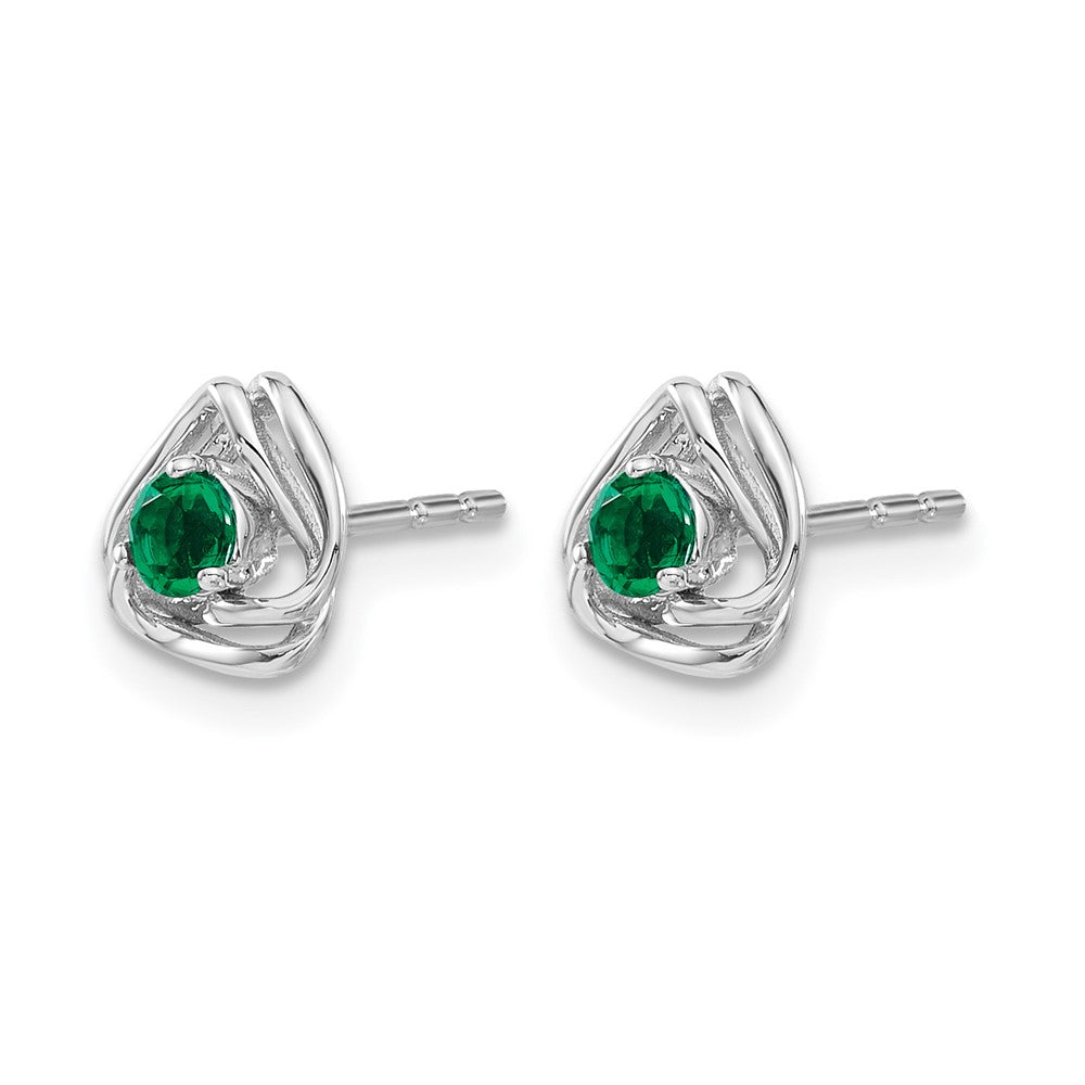 14k White Gold Created Emerald Post Earrings