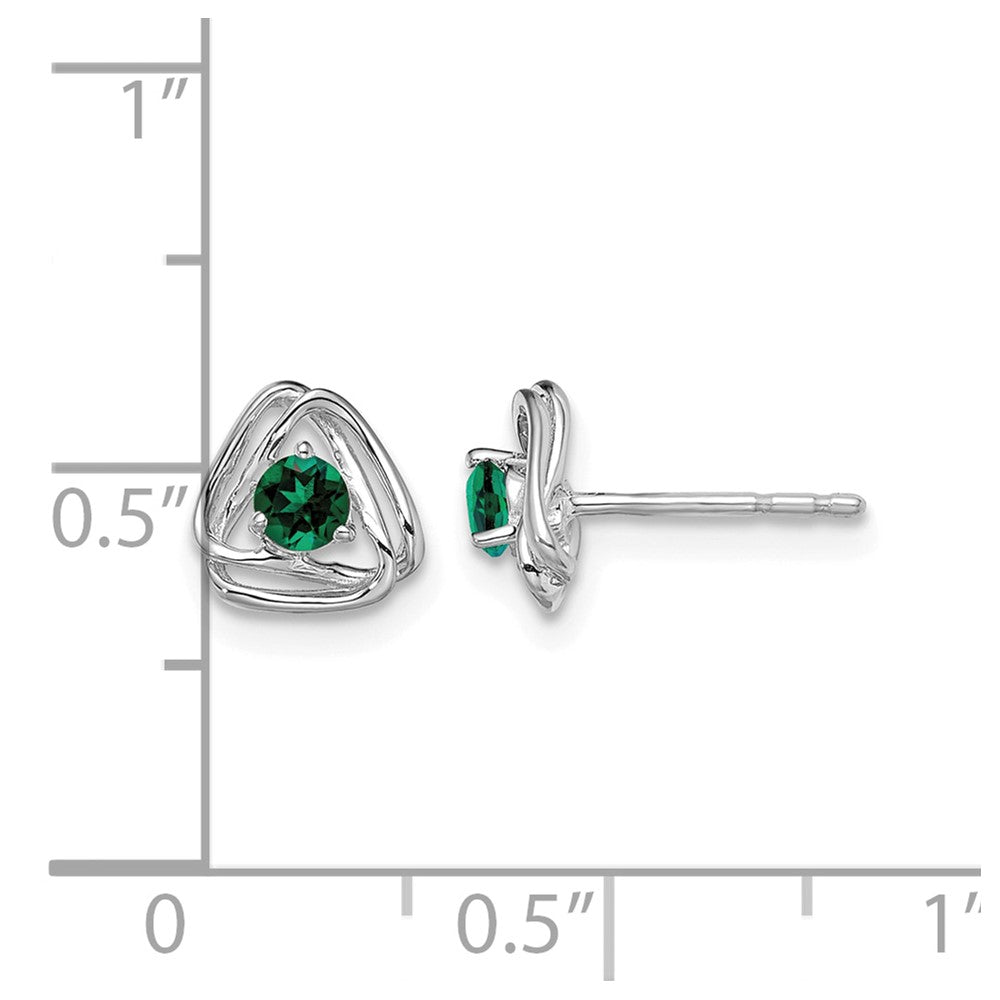 14k White Gold Created Emerald Post Earrings