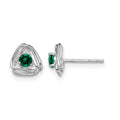14k White Gold Created Emerald Post Earrings
