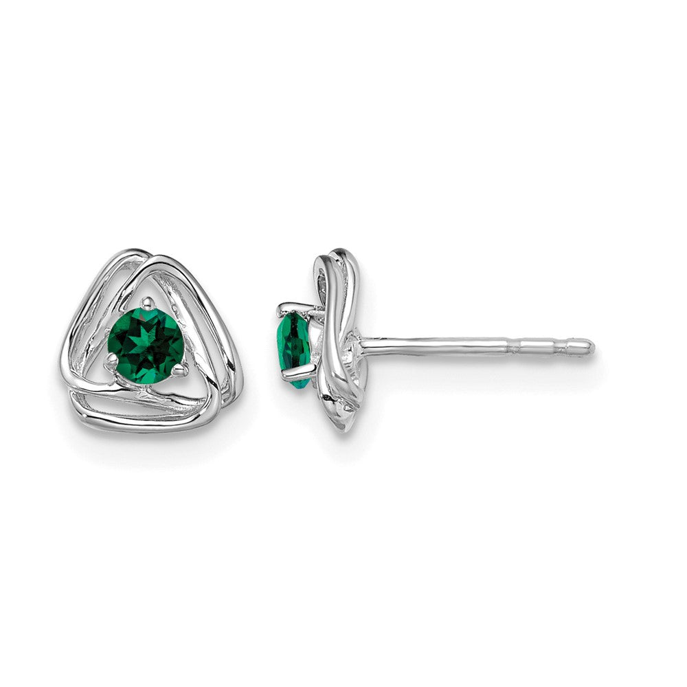 14k White Gold Created Emerald Post Earrings