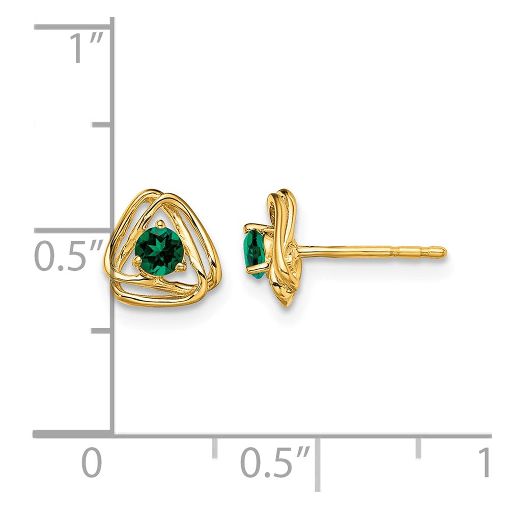 14k Created Emerald Post Earrings