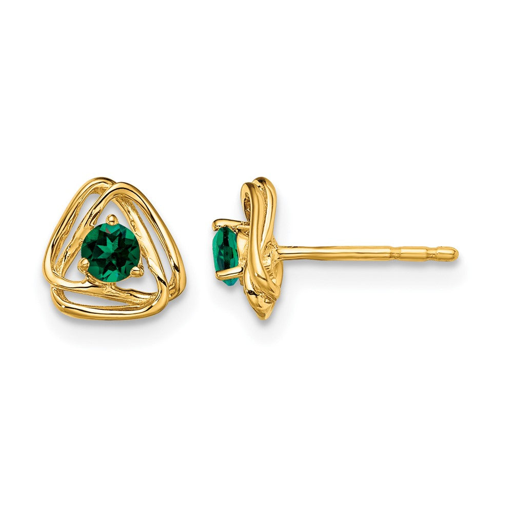 14k Created Emerald Post Earrings