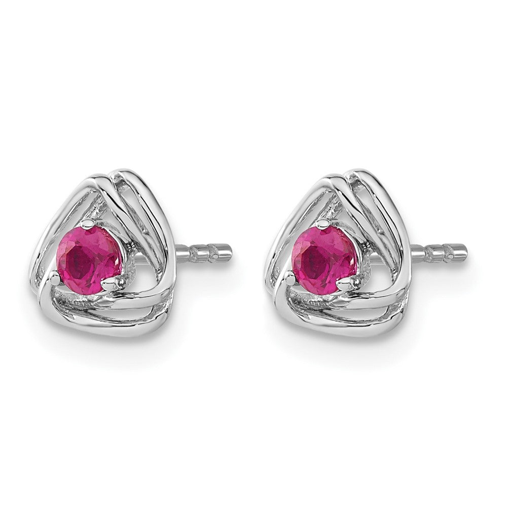 14k White Gold Created Ruby Post Earrings