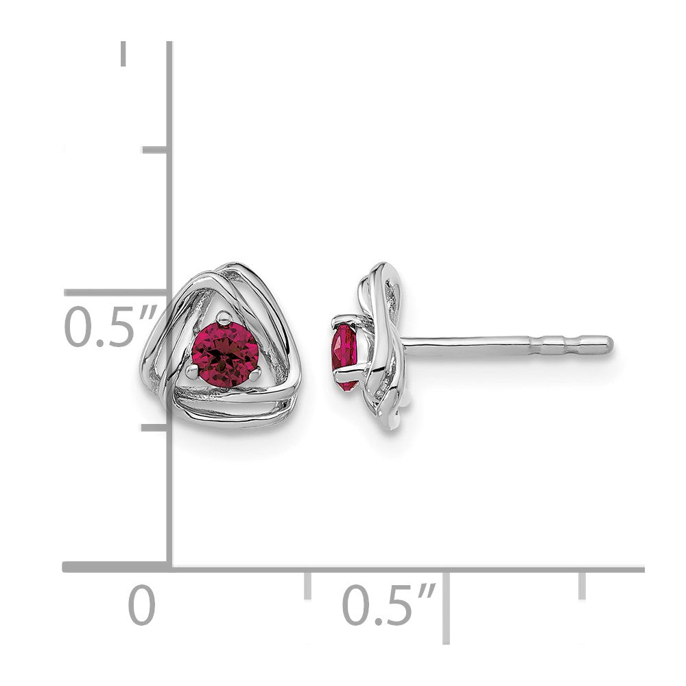 14k White Gold Created Ruby Post Earrings