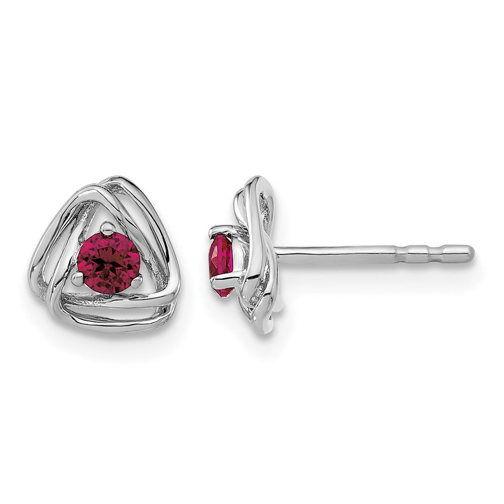 14k White Gold Created Ruby Post Earrings