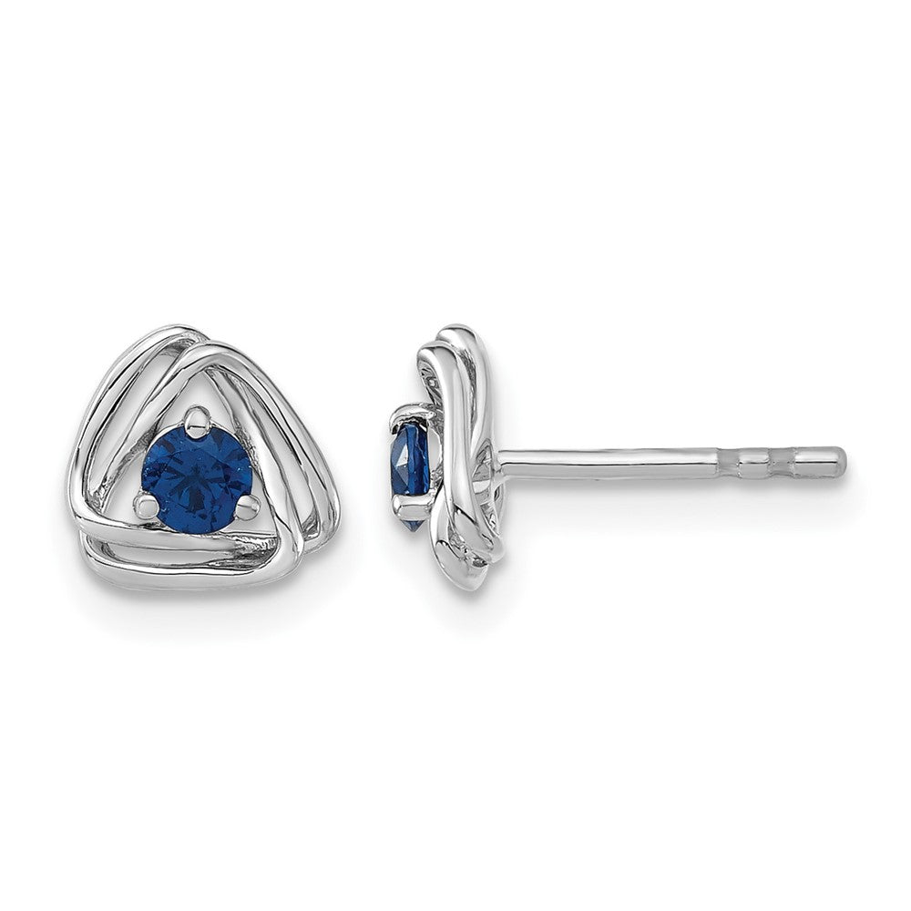 14k White Gold Created Sapphire Post Earrings