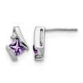 Sterling Silver Antique Cushion Amethyst and Diamond Earrings