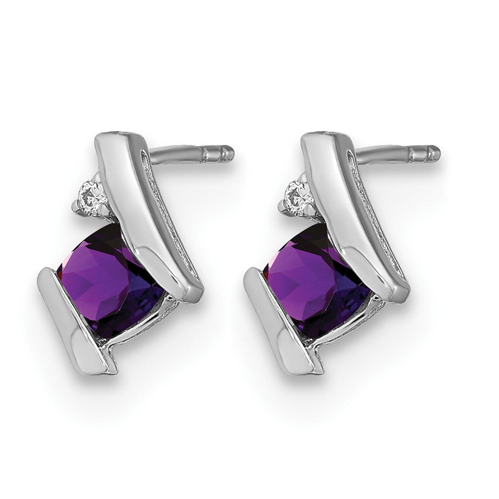 14k White Gold Cushion Amethyst and Diamond Earrings