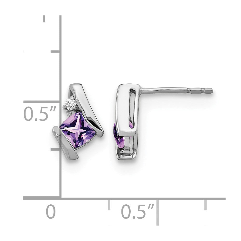 14k White Gold Cushion Amethyst and Diamond Earrings