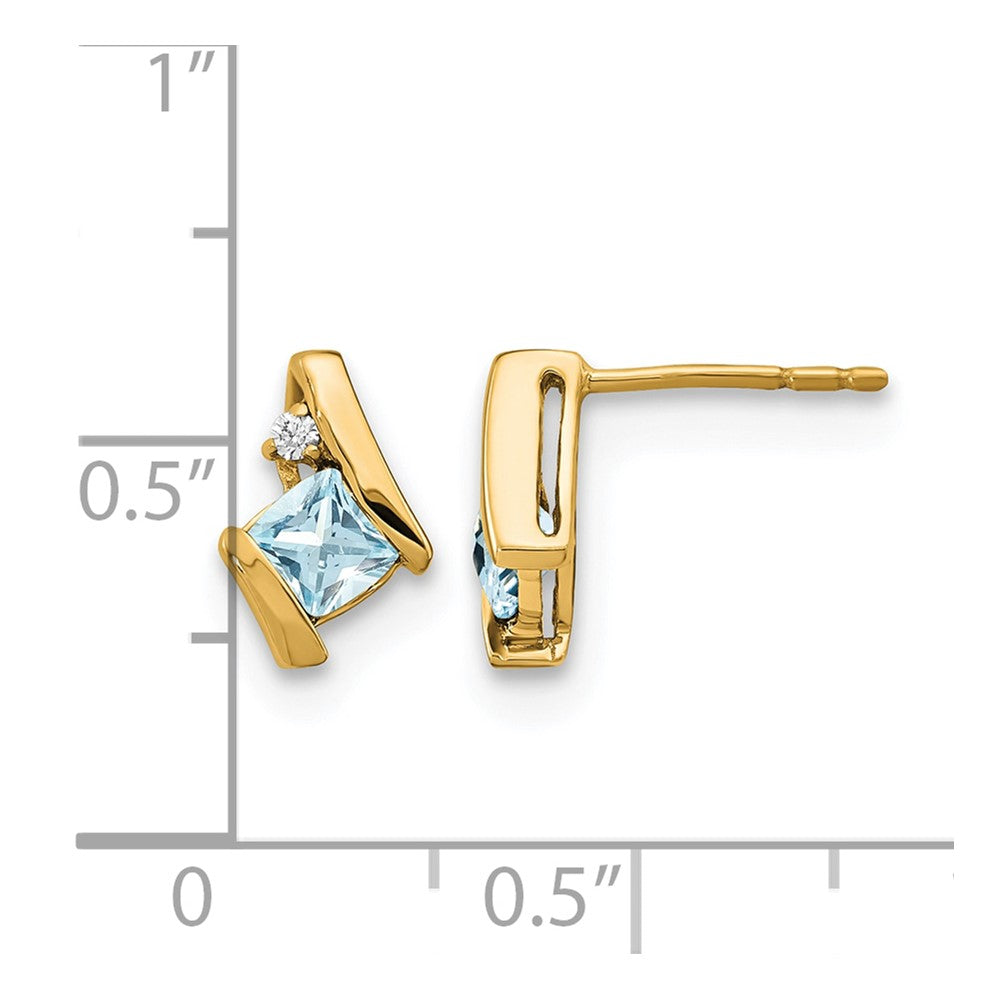 10k Yellow Gold Cushion Aquamarine and Diamond Earrings