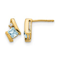 10k Yellow Gold Cushion Aquamarine and Diamond Earrings