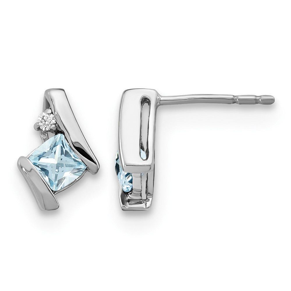 Sterling Silver Antique Cushion Aquamarine and Diamond Earrings