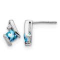 14K White Gold Cushion Blue Topaz and Diamond Earrings
