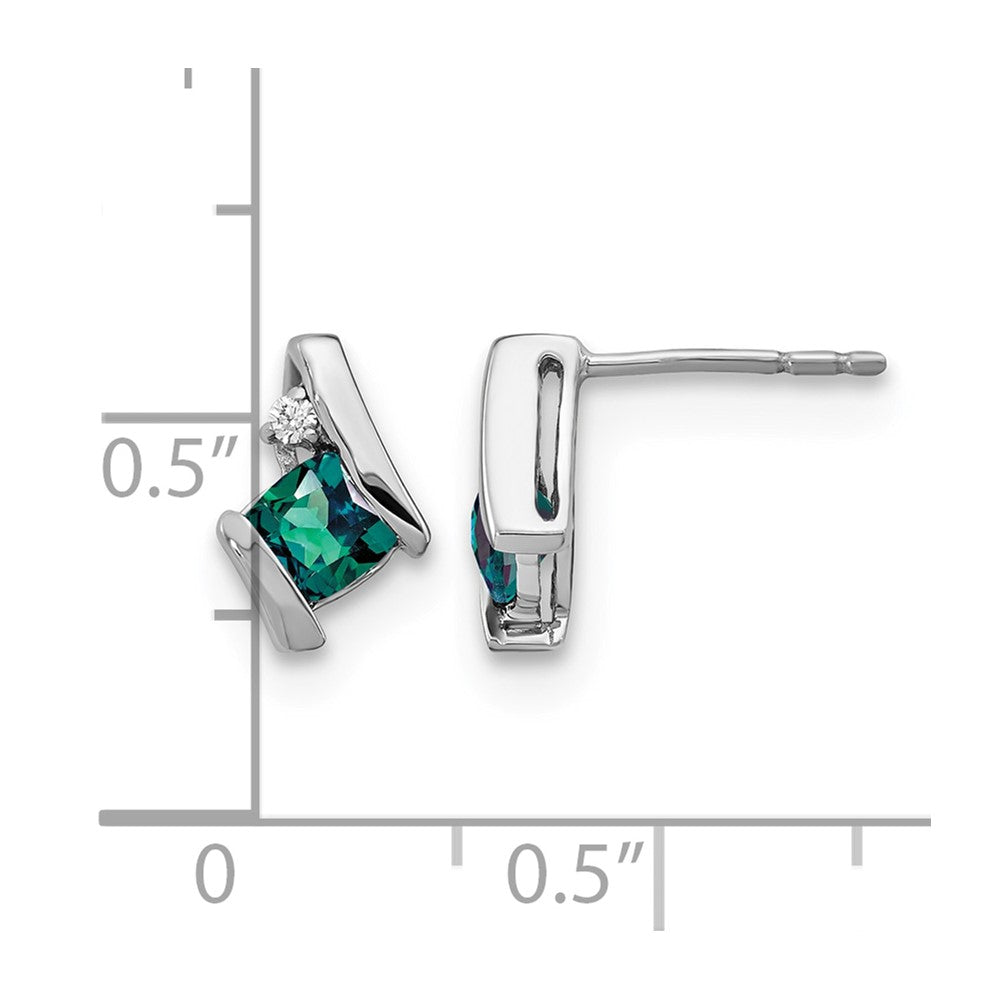 10k White Gold Cushion Cr. Alexandrite and Diamond Earrings