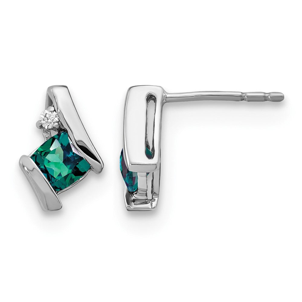 10k White Gold Cushion Cr. Alexandrite and Diamond Earrings