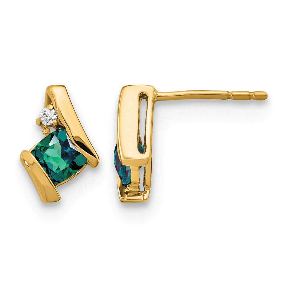 10k Yellow Gold Cushion Cr. Alexandrite and Diamond Earrings