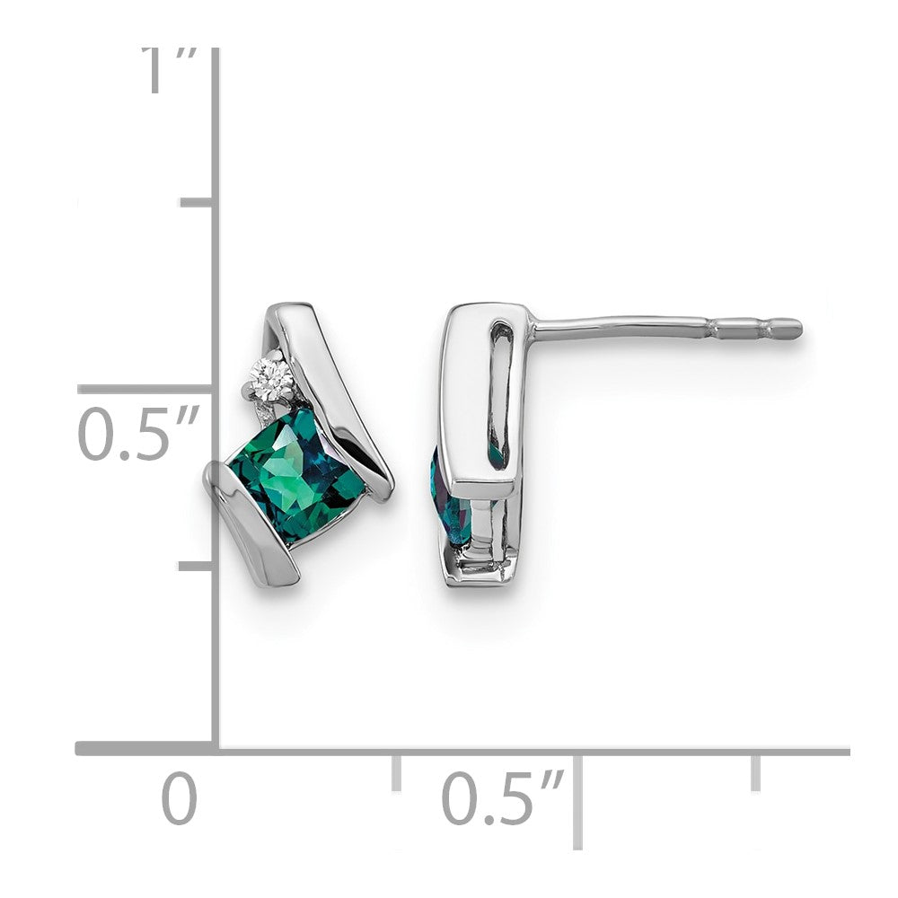 Sterling Silver Antique Cushion Cr. Alexandrite and Diamond Earrings