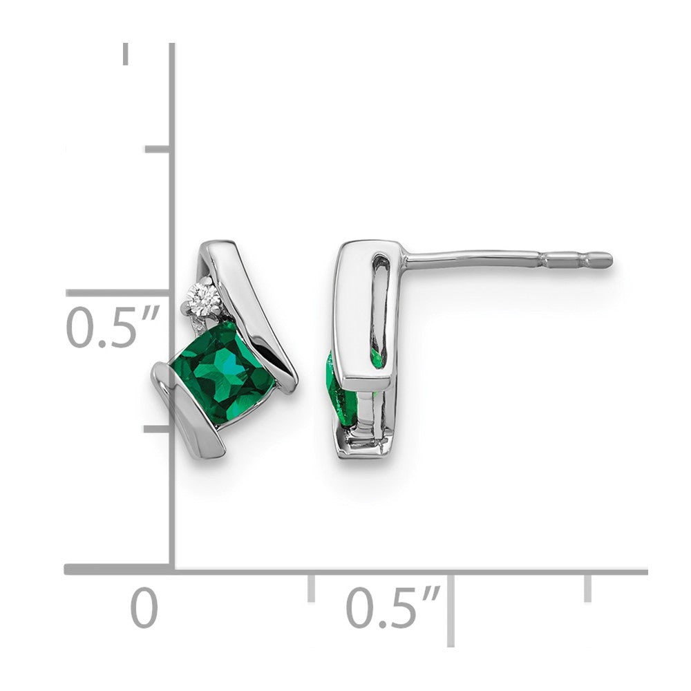 10k White Gold Cushion Cr. Emerald and Diamond Earrings