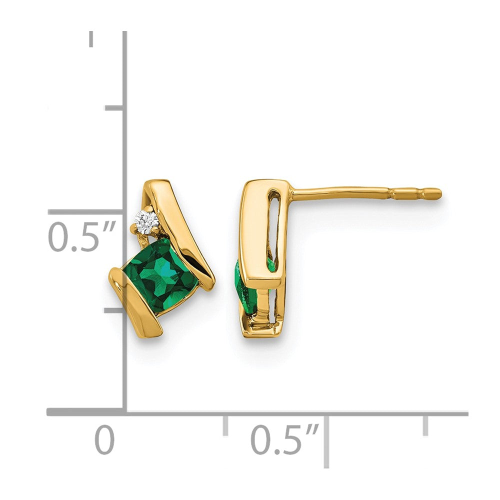 10k Yellow Gold Cushion Cr. Emerald and Diamond Earrings