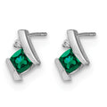 14K White Gold Cushion Cr. Emerald and Diamond Earrings