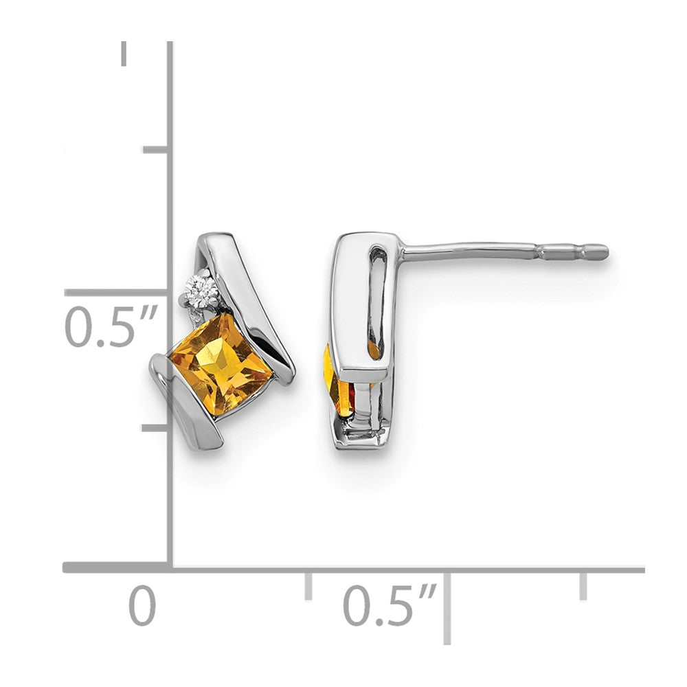 10k White Gold Cushion Citrine and Diamond Earrings