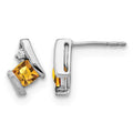 Sterling Silver Antique Cushion Citrine and Diamond Earrings