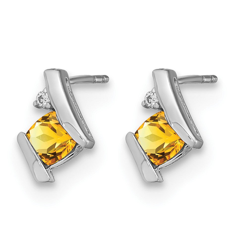 14K White Gold Cushion Citrine and Diamond Earrings