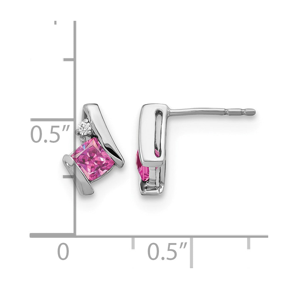 Sterling Silver Antique Cushion Cr. Pink Sapphire and Diamond Earrings