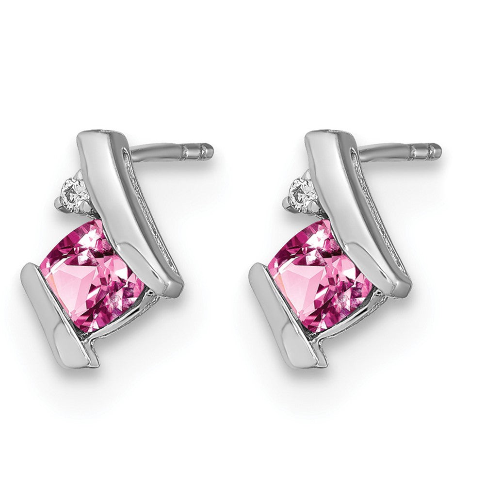 14K White Gold Cushion Cr. Pink Sapphire and Diamond Earrings
