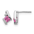 14K White Gold Cushion Cr. Pink Sapphire and Diamond Earrings