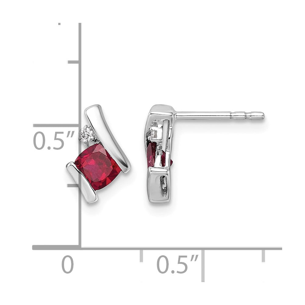 10k White Gold Cushion Cr. Ruby and Diamond Earrings