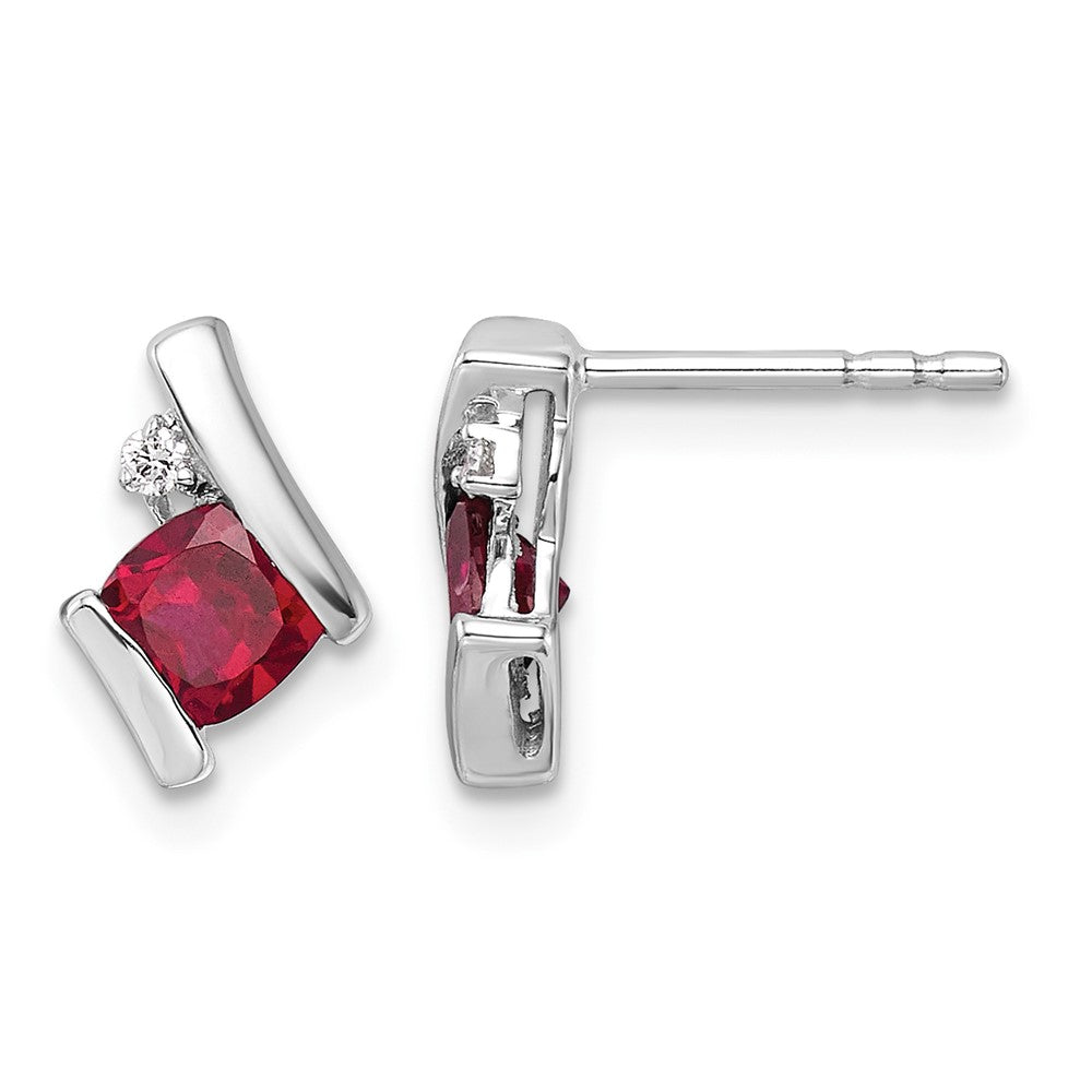 10k White Gold Cushion Cr. Ruby and Diamond Earrings