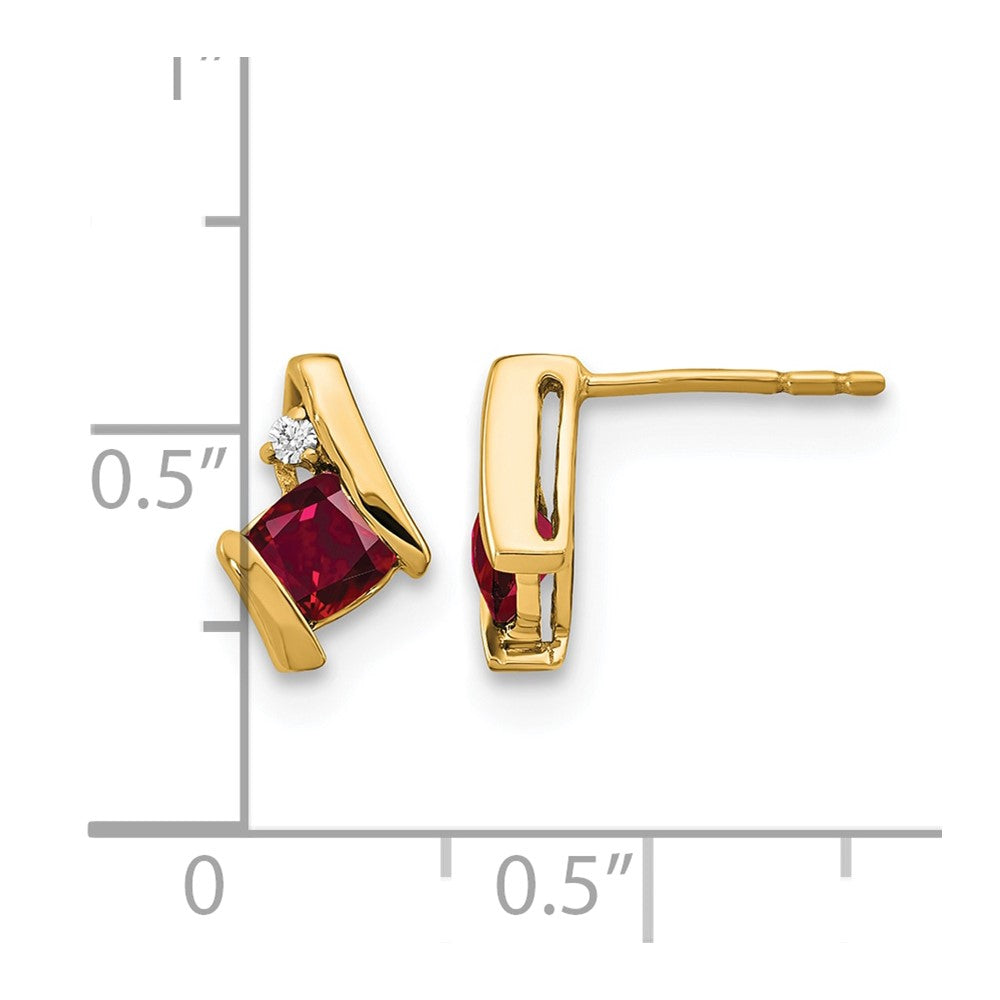 10k Yellow Gold Cushion Cr. Ruby and Diamond Earrings