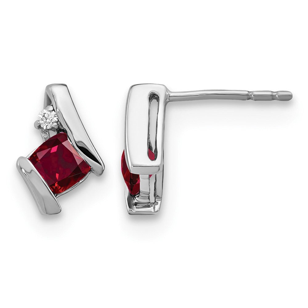 Sterling Silver Antique Cushion Cr. Ruby and Diamond Earrings