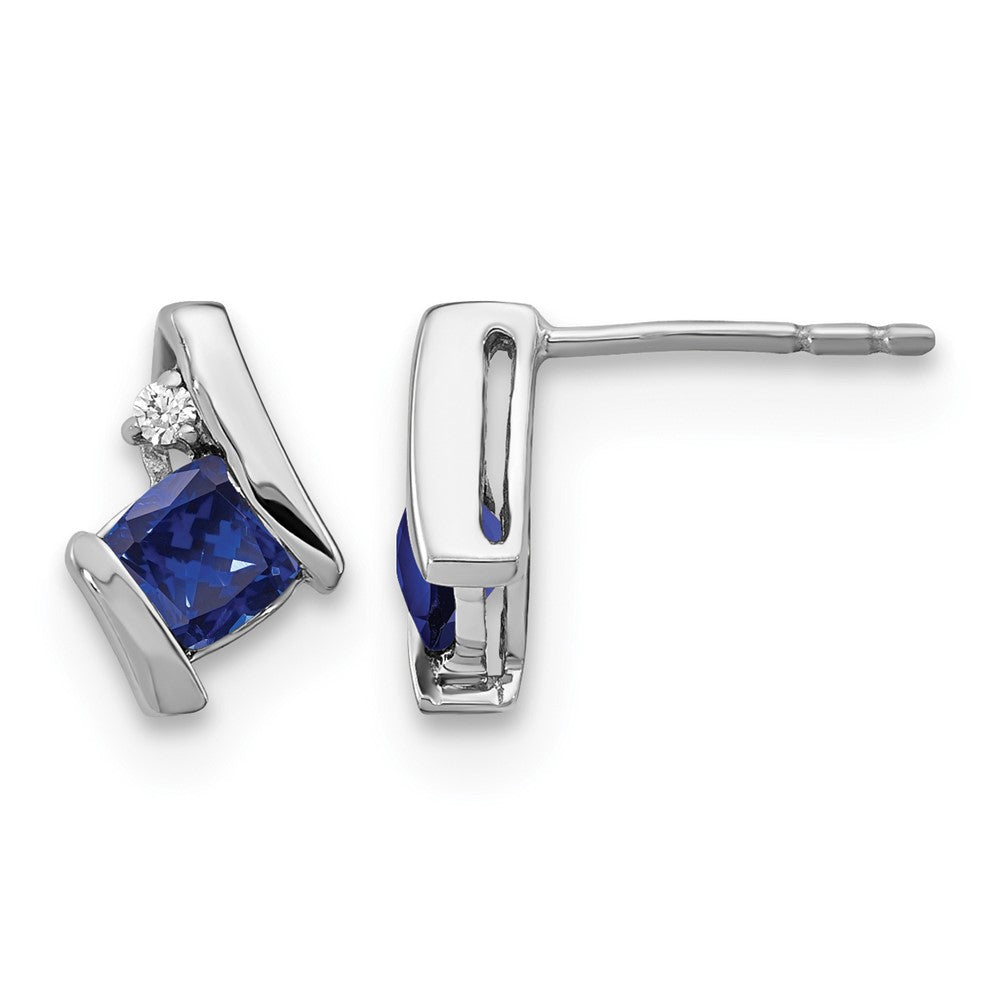 10k White Gold Cushion Cr. Sapphire and Diamond Earrings