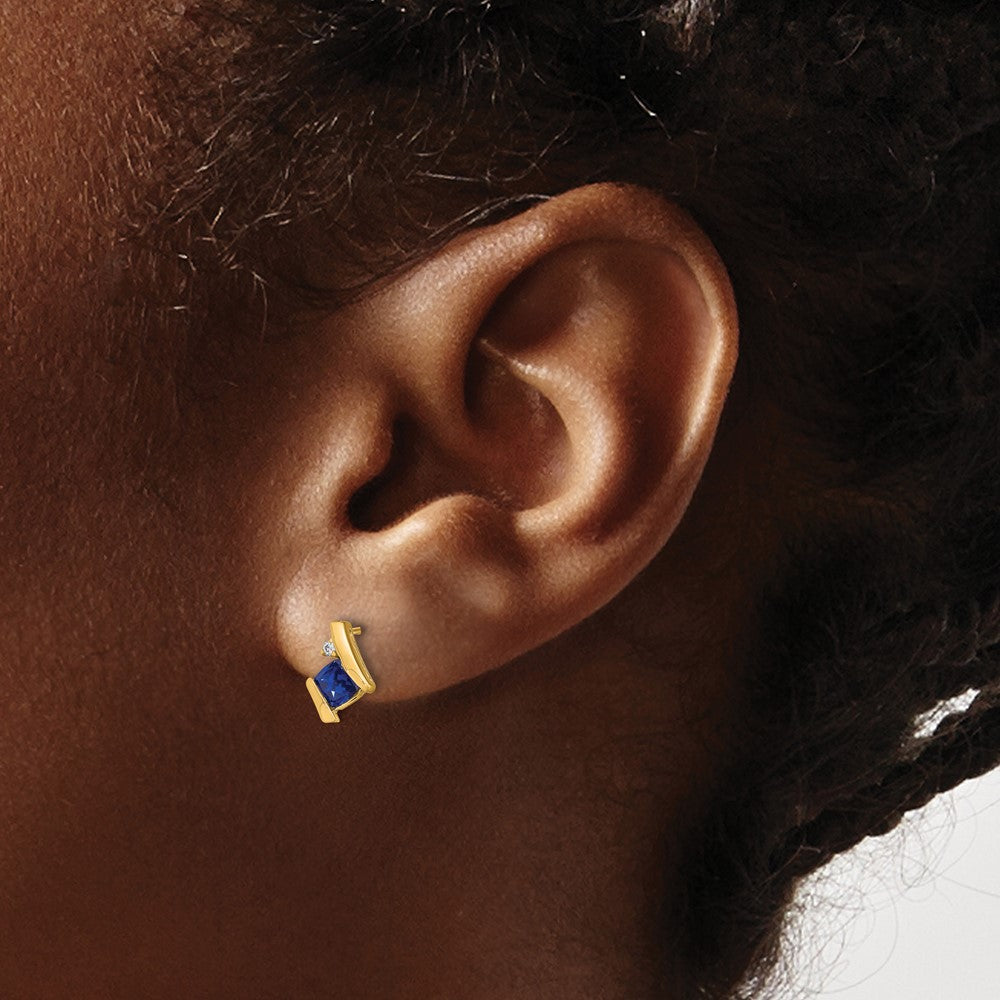10k Yellow Gold Cushion Cr. Sapphire and Diamond Earrings