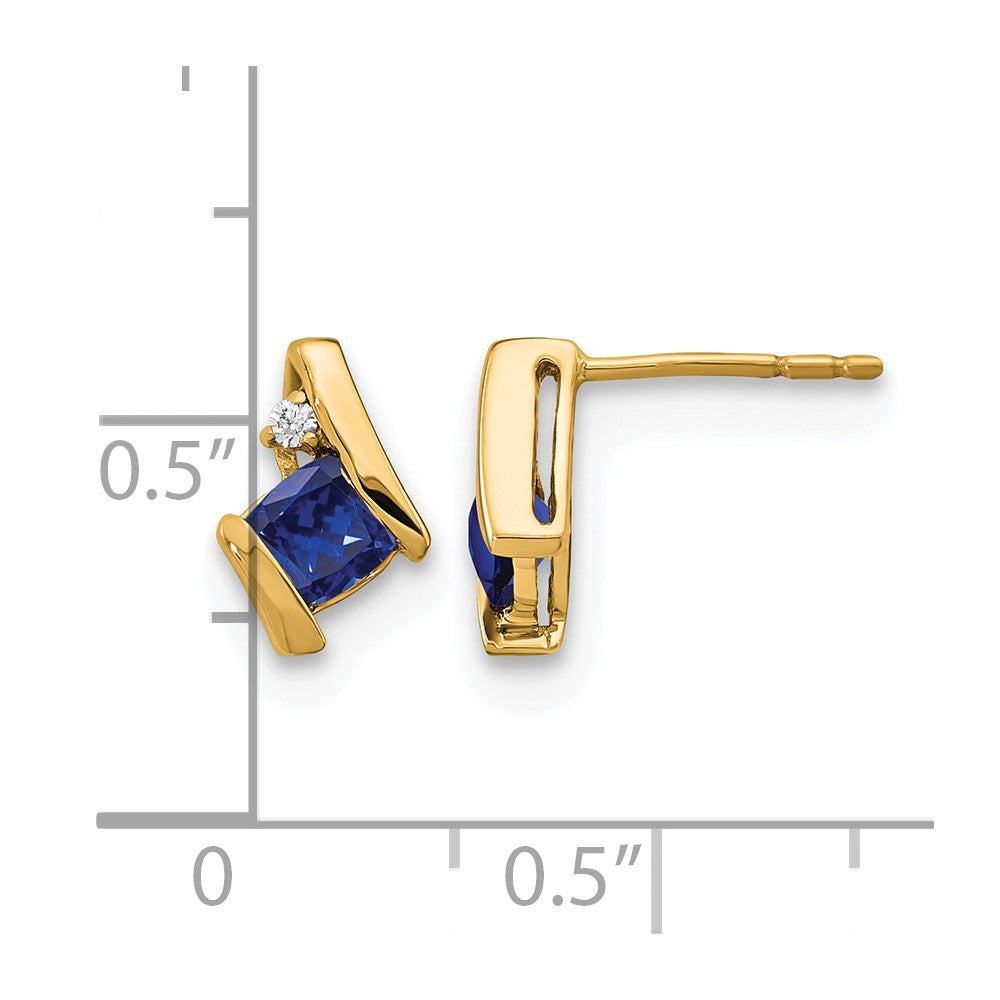 10k Yellow Gold Cushion Cr. Sapphire and Diamond Earrings