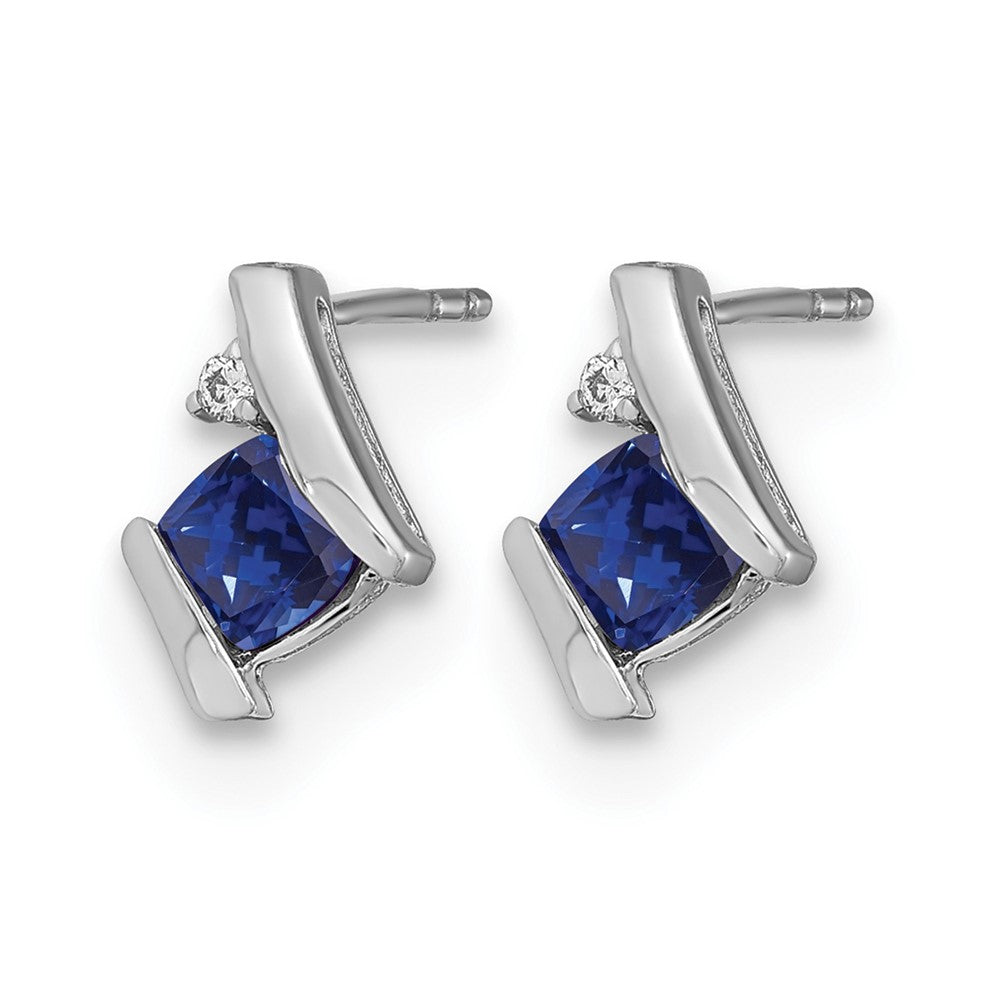 14K White Gold Cushion Cr. Sapphire and Diamond Earrings