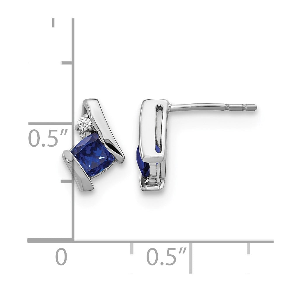 14K White Gold Cushion Cr. Sapphire and Diamond Earrings