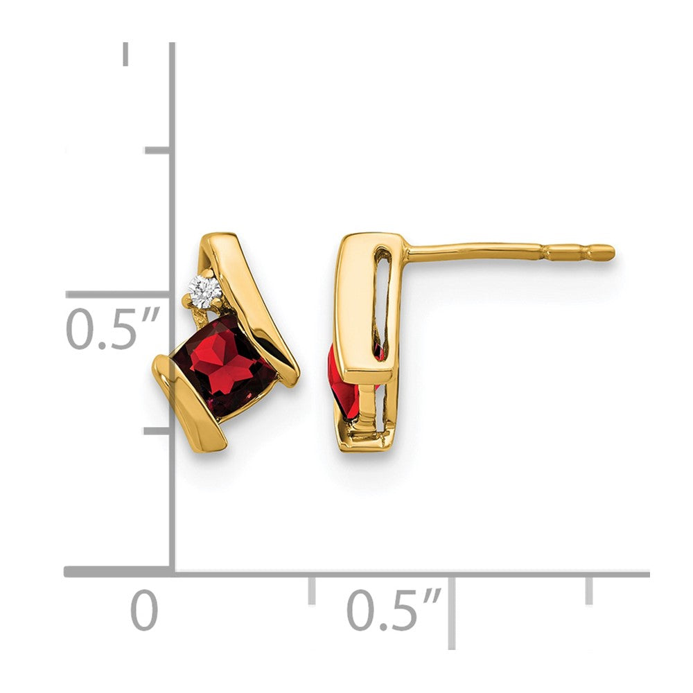10k Yellow Gold Cushion Garnet and Diamond Earrings