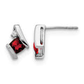 Sterling Silver Antique Cushion Garnet and Diamond Earrings