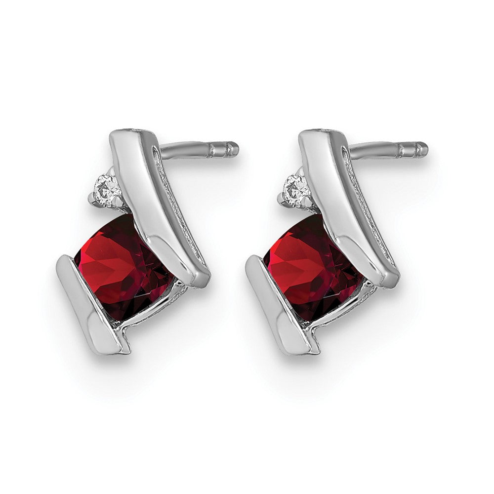 14K White Gold Cushion Garnet and Diamond Earrings