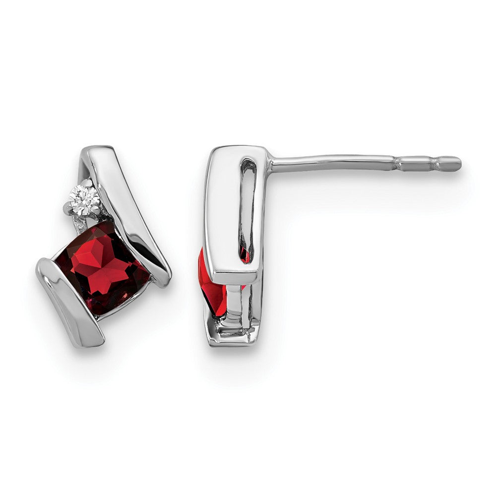 14K White Gold Cushion Garnet and Diamond Earrings